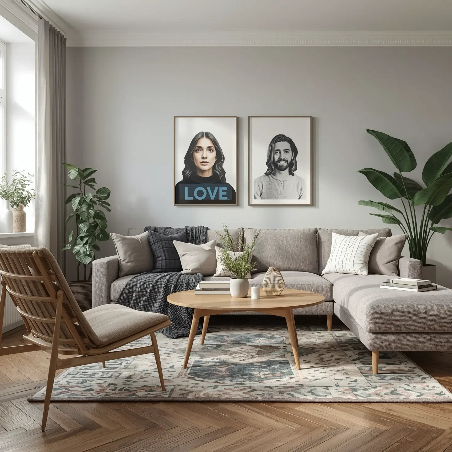 Moderne, gemütliche Wohnzimmerszene mit Familie