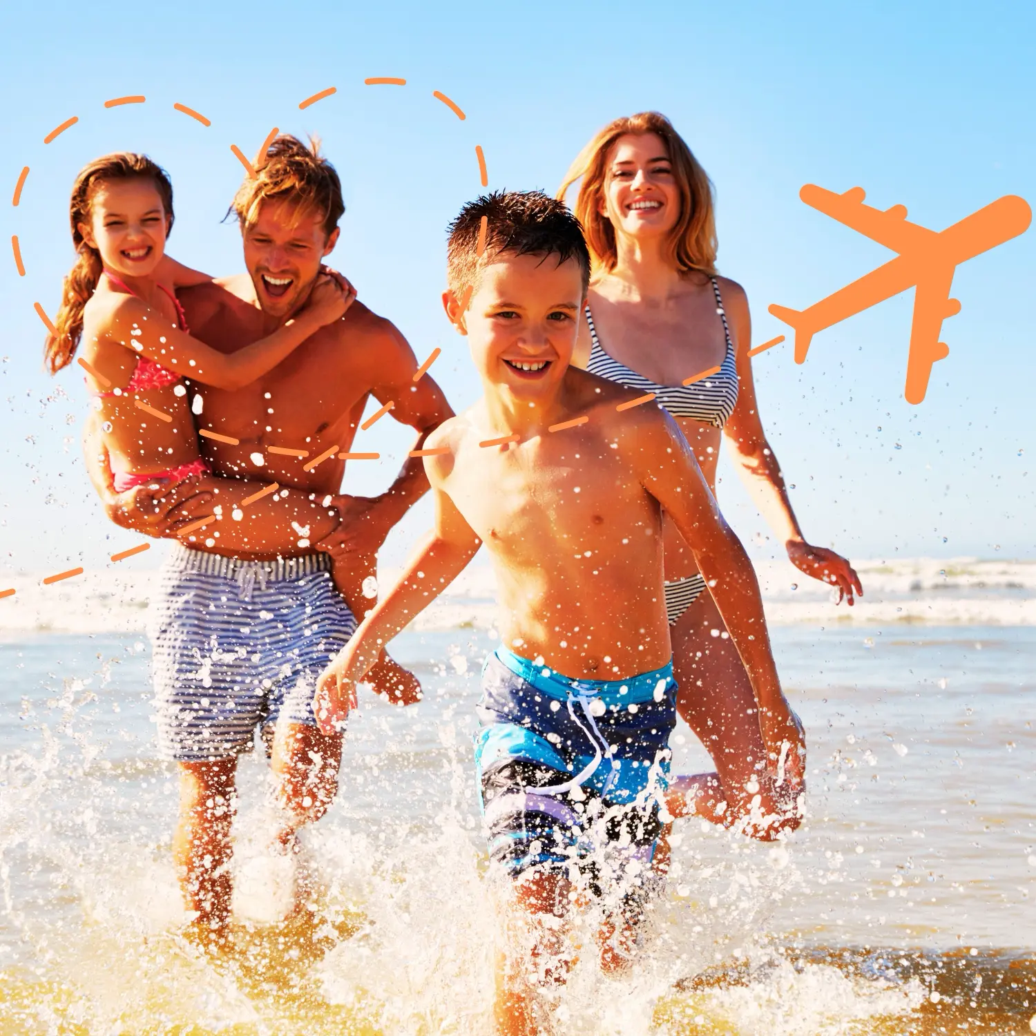 Collage aus Strand, Bergen und Städteansicht