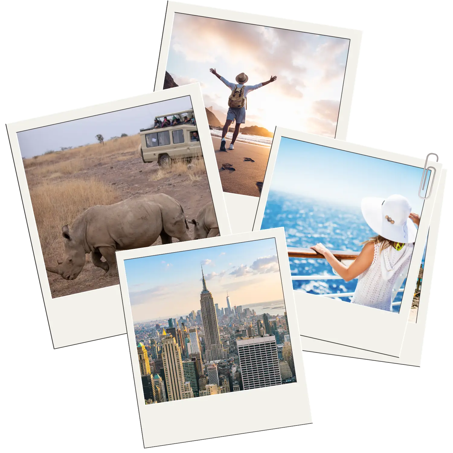 Collage aus Strand, Bergen und Städteansicht